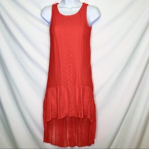 Paper Doll Size S Coral High-Low Lace Dress